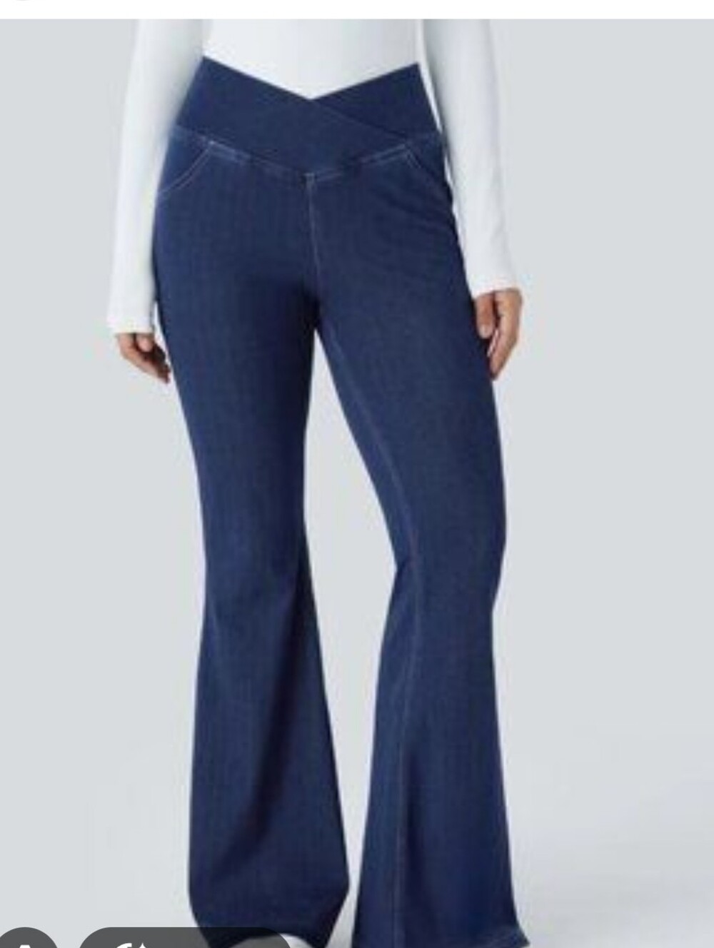 Halara Dark Wash Crossover Waist Flare Jeans Size M Stretch